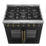 Forno Galiano 36-inch French Door Gas Range Black and Antique Brass Design