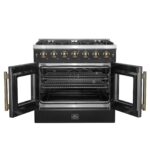 Forno Galiano 36-inch French Door Gas Range Black and Antique Brass Design