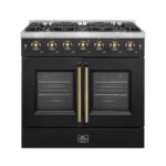 Forno Galiano 36-inch French Door Gas Range Black and Antique Brass Design