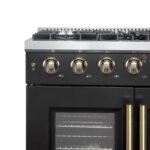 Forno Galiano 36-inch French Door Gas Range Black and Antique Brass Design