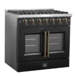 Forno Galiano 36-inch French Door Gas Range Black and Antique Brass Design