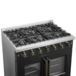 Forno Galiano 36-inch French Door Gas Range Black and Antique Brass Design