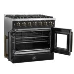 Forno Galiano 36-inch French Door Gas Range Black and Antique Brass Design