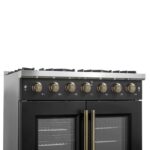 Forno Galiano 36-inch French Door Gas Range Black and Antique Brass Design