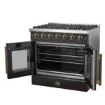 Forno Galiano 36-inch French Door Gas Range Black and Antique Brass Design