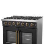 Forno Galiano 36-inch French Door Gas Range Black and Antique Brass Design