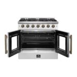 Forno Galiano 36-inch French Door Gas Range White and Antique Brass Design