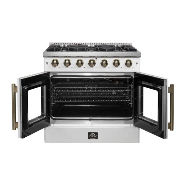 Forno Galiano 36-inch French Door Gas Range White and Antique Brass Design