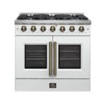 Forno Galiano 36-inch French Door Gas Range White and Antique Brass Design