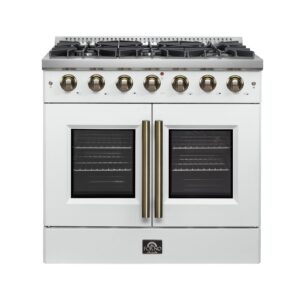 Forno Galiano 36-inch French Door Gas Range White and Antique Brass Design