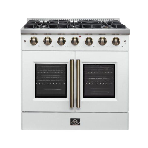 Forno Galiano 36-inch French Door Gas Range White and Antique Brass Design
