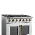 Forno Galiano 36-inch French Door Gas Range White and Antique Brass Design