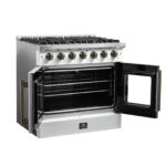 Forno Galiano 36-inch French Door Gas Range White and Antique Brass Design