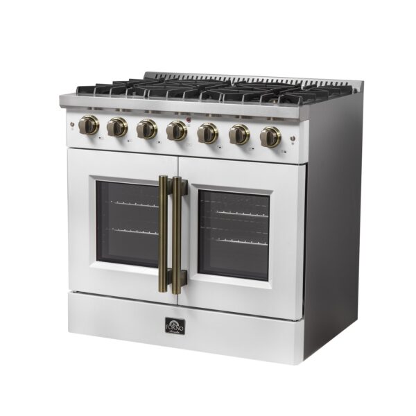 Forno Galiano 36-inch French Door Gas Range White and Antique Brass Design