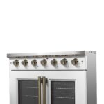 Forno Galiano 36-inch French Door Gas Range White and Antique Brass Design