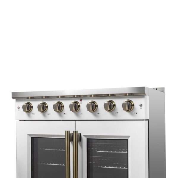 Forno Galiano 36-inch French Door Gas Range White and Antique Brass Design