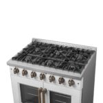Forno Galiano 36-inch French Door Gas Range White and Antique Brass Design