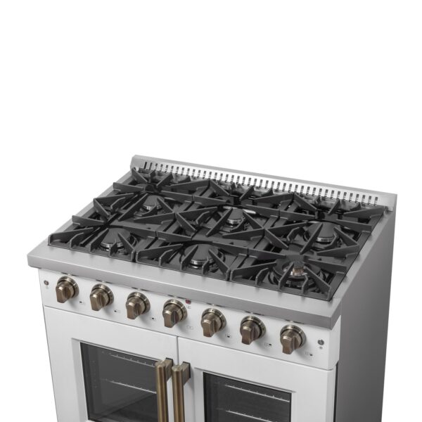 Forno Galiano 36-inch French Door Gas Range White and Antique Brass Design