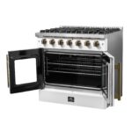 Forno Galiano 36-inch French Door Gas Range White and Antique Brass Design