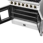 Forno Galiano 36-inch French Door Gas Range White and Antique Brass Design