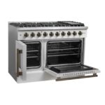 Forno Galiano 48-Inch Freestanding French Door Gas Range, White & Antique Brass
