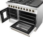 Forno Galiano 48-Inch Freestanding French Door Gas Range, White & Antique Brass