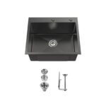 Stainless Steel Kitchen Sink, 23″x19″ Single Bowl, Overmount Handmade Sink in Black, with US Standard Drain and Hook, SS-BL02D-231908-2