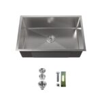 Stainless Steel Kitchen Sink, 30″x19″ Drop In Single Bowl, Undermount Handmade Sink in Brushed Nickel, with US Standard Drain and Hook, LS-SSBR05