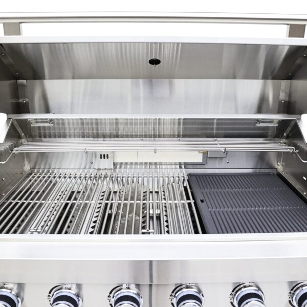 FORNO Bulnes 40-Inch BBQ, 95,000 BTU, 5 Burners, Sear & Rotisserie Infrared with Side Burner, Stainless Steel Outdoor Kitchen with 1.8 cu.ft. Beverage Center & Black Granite Countertops