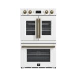 Forno Asti 30-Inch Double Electric Wall Oven with Upper French Doors in White & Antique Brass, 7.36 cu. ft. Dual True Convection, 7,200W, Air Fry, Sous Vide, Self-Clean