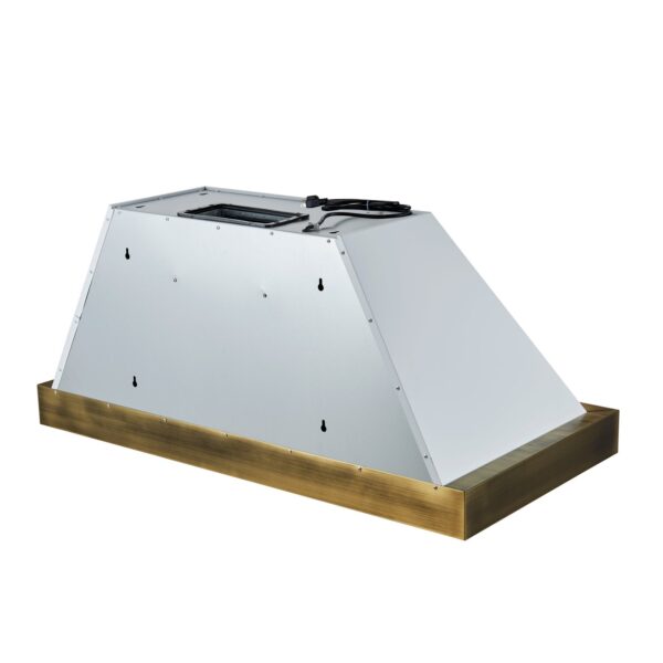 Forno Vittorio 48-Inch Wall Mount Range Hood, White with Antique Brass Trim, 424 CFM Airflow, Dishwasher-Safe Baffle Filters, Remote Control, 3-Speed Fan, Bright LED Lighting