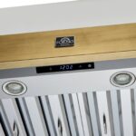 Forno Vittorio 48-Inch Wall Mount Range Hood, White with Antique Brass Trim, 424 CFM Airflow, Dishwasher-Safe Baffle Filters, Remote Control, 3-Speed Fan, Bright LED Lighting