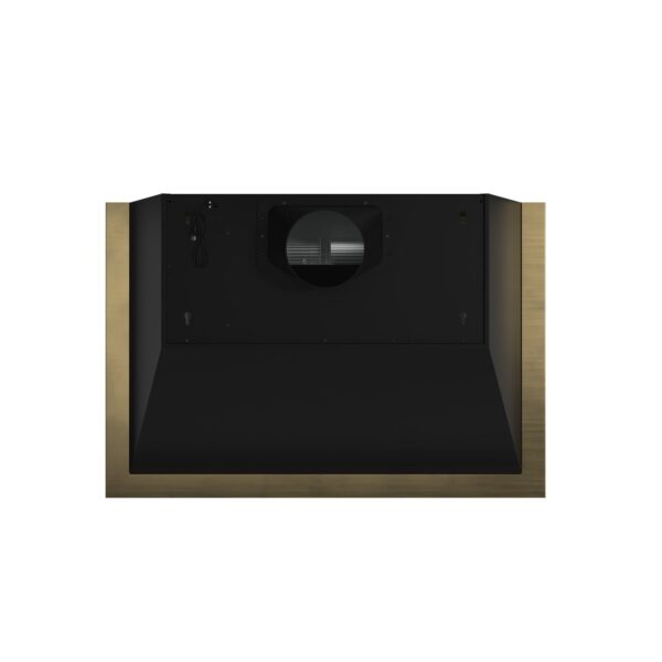Forno Vittorio 36-Inch Wall Mount Range Hood, Black with Antique Brass Trim, 424 CFM Airflow, Dishwasher-Safe Baffle Filters, Remote Control, 3-Speed Fan, Bright LED Lighting.