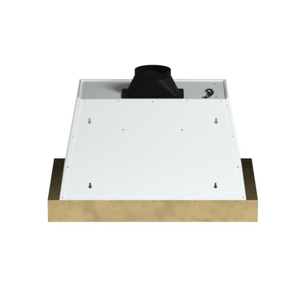 Forno Vittorio 36-Inch Wall Mount Range Hood, White with Antique Brass Trim, 424 CFM Airflow, Dishwasher-Safe Baffle Filters, Remote Control, 3-Speed Fan, Bright LED Lighting.