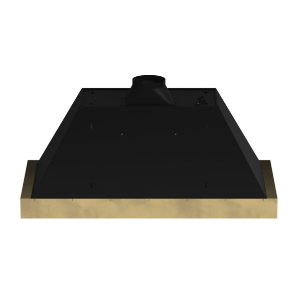 Forno Vittorio 48-Inch Wall Mount Range Hood, Black with Antique Brass Trim, 424 CFM Airflow, Dishwasher-Safe Baffle Filters, Remote Control, 3-Speed Fan, Bright LED Lighting.