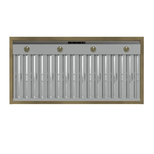 Forno Vittorio 48-Inch Wall Mount Range Hood, White with Antique Brass Trim, 424 CFM Airflow, Dishwasher-Safe Baffle Filters, Remote Control, 3-Speed Fan, Bright LED Lighting