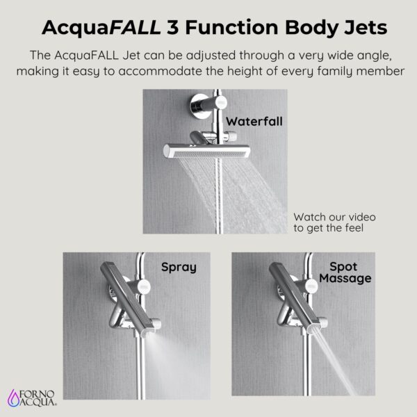 Forno Acqua AcquaFALL Shower, Polished Stainless Steel Finish, Overhead Rainfall Shower, Handheld Shower Head, Body Jets, 2.5 GPM Flow Rate