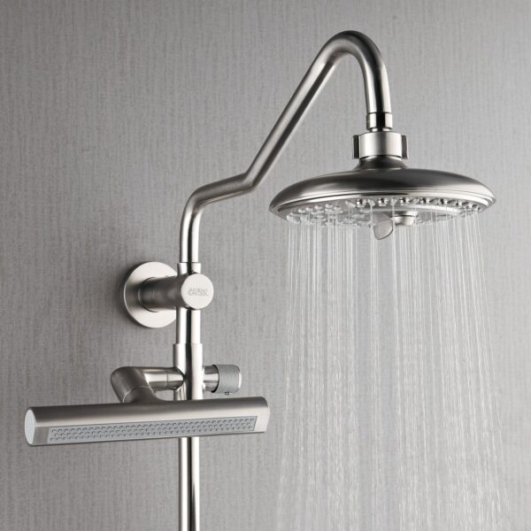 Forno Acqua AcquaFALL Shower, Brushed Nickel Finish, Overhead Rainfall Shower, 7 Way Diverter, Handheld Shower Head, Body Jets, 1.8 GPM Flow Rate