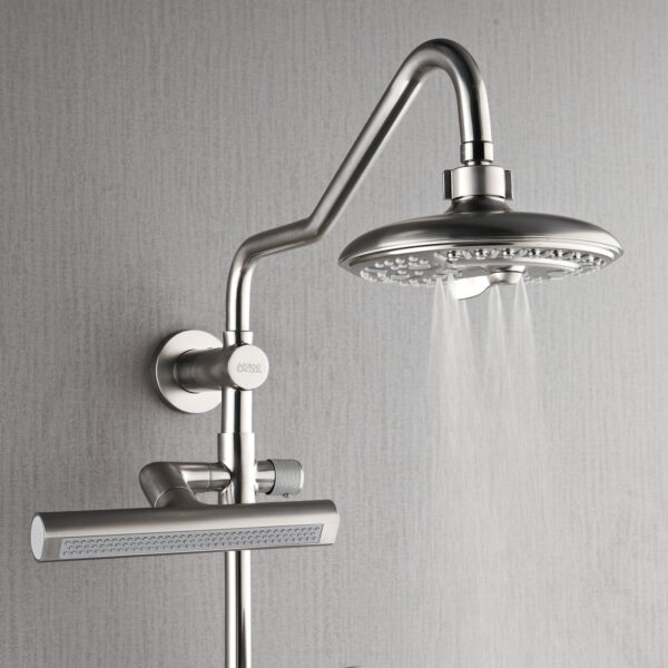 Forno Acqua AcquaFALL Shower, Brushed Nickel Finish, Overhead Rainfall Shower, 7 Way Diverter, Handheld Shower Head, Body Jets, 1.8 GPM Flow Rate