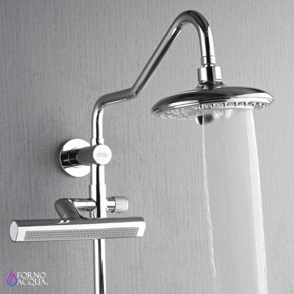 Forno Acqua AcquaFALL Shower, Polished Stainless Steel Finish, Overhead Rainfall Shower, 7 Way Diverter, Handheld Shower Head, Body Jets, 2.5 GPM Flow Rate