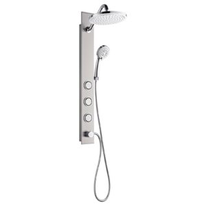 Forno Acqua AcquaSPA Shower Panel with SensoTemp, Stainless Steel, Overhead Rainfall Shower, Handheld Shower Head, Body Jets, 1.8 GPM Flow Rate