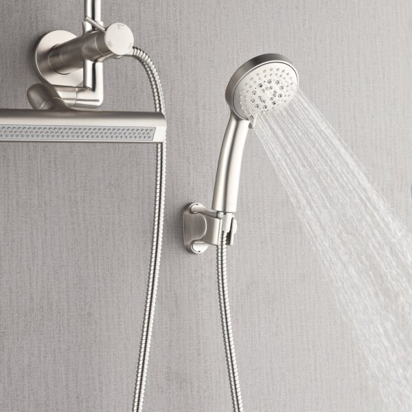 Forno Acqua AcquaFALL Mini Shower Head, Brushed Nickel Finish, Overhead Rainfall Shower, 7 Way Diverter, Handheld Shower Head, Body Jets, 2.5 GPM Flow Rate