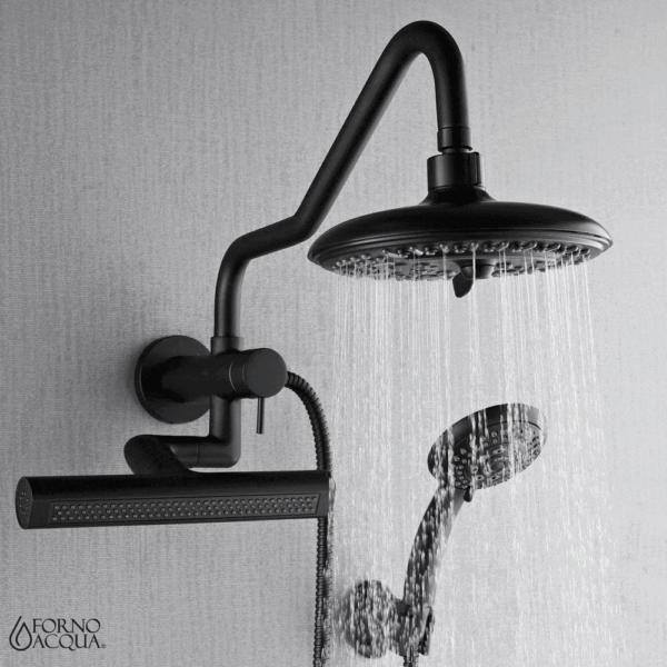 Forno Acqua AcquaFALL Mini 8 Inch Shower Head, Matte Black Finish, Overhead Rainfall Shower, Handheld Shower Head, Body Jets, 2.5 GPM Flow Rate