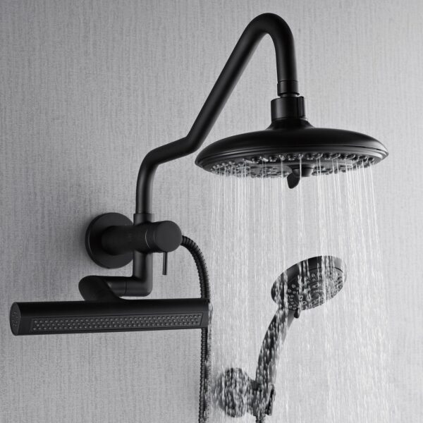 Forno Acqua AcquaFALL Mini 8 Inch Shower Head, Matte Black Finish, Overhead Rainfall Shower, Handheld Shower Head, Body Jets, 2.5 GPM Flow Rate