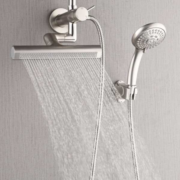 Forno Acqua AcquaFALL Mini 8 Inch Shower Head, Brushed Nickel Finish, Overhead Rainfall Shower, Handheld Shower Head, Body Jets, 1.8 GPM Flow Rate