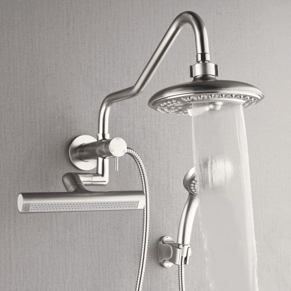 Forno Acqua AcquaFALL Mini 8 Inch Shower Head, Brushed Nickel Finish, Overhead Rainfall Shower, Handheld Shower Head, Body Jets, 2.5 GPM Flow Rate