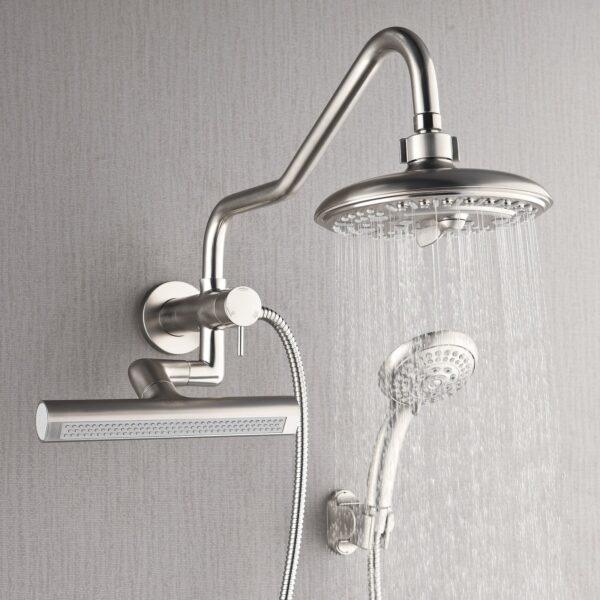 Forno Acqua AcquaFALL Mini 8 Inch Shower Head, Brushed Nickel Finish, Overhead Rainfall Shower, Handheld Shower Head, Body Jets, 1.8 GPM Flow Rate