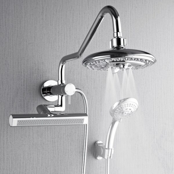 Forno Acqua AcquaFALL Mini 8 Inch Shower Head, Polished Stainless Steel Finish, Overhead Rainfall Shower, Handheld Shower Head, Body Jets, 2.5 GPM Flow Rate
