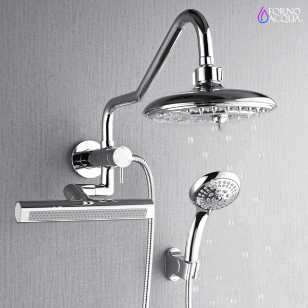 Forno Acqua AcquaFALL Mini 8 Inch Shower Head, Polished Stainless Steel Finish, Overhead Rainfall Shower, Handheld Shower Head, Body Jets, 1.8 GPM Flow Rate