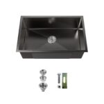 Stainless Steel Kitchen Sink, 30″x19″ Single Bowl, Undermount HandmadeSink in Black, with US Standard Drain and Hook, SS-BL-05